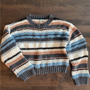 Ryegrass Chunky Striped Women's Sweater in Blue, Brown, and Cream